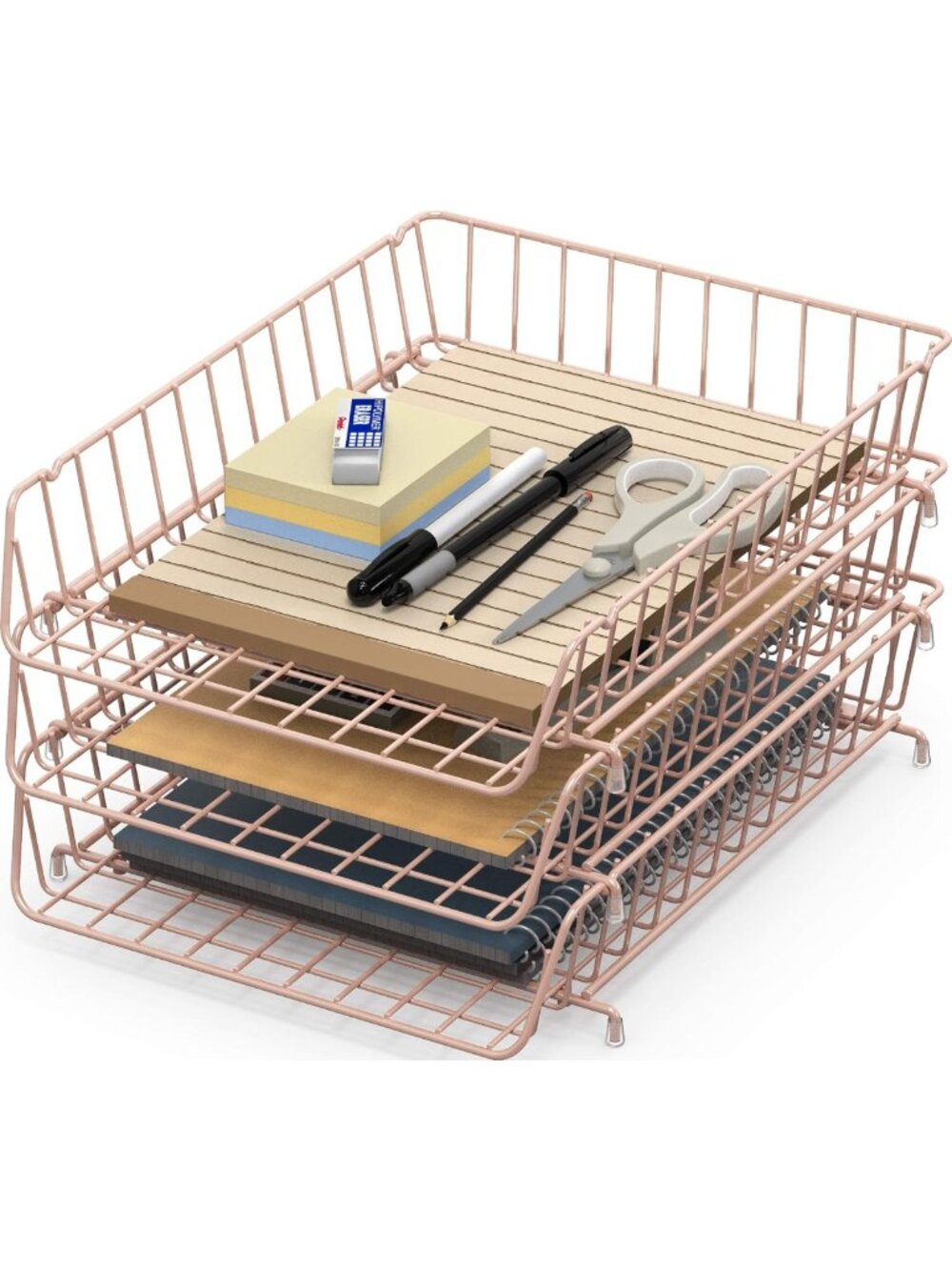 Stylish Stackable Letter Tray - Wire Grid Design in Elegant Rose Gold Finish